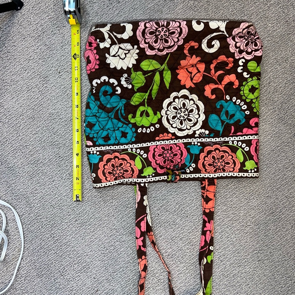Vera Bradley Brown Quilted Tote with Pink, Teal, Green & Coral Floral Print
